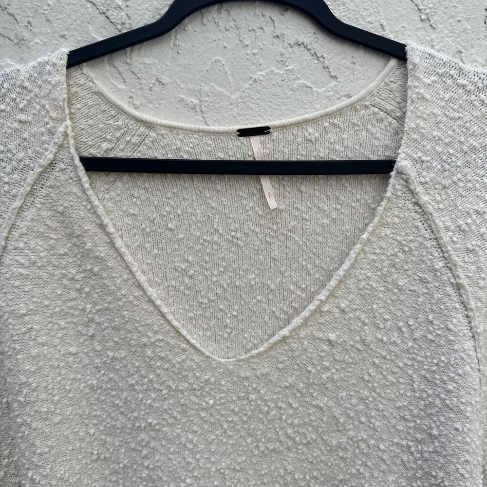 Free People Sweater Women Small Found My Friend Textured V Neck Balloon Sleeve - Picture 3 of 6